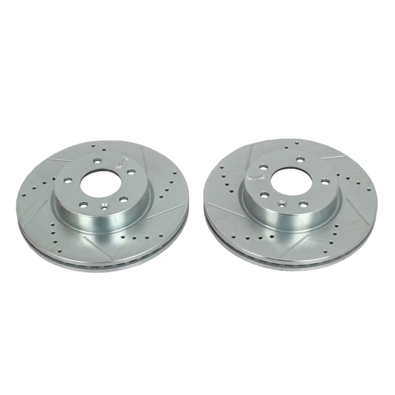 Cadillac ATS Brake Rotors (2) - Front - PowerStop - Evolution Drilled & Slotted - Silver - `13-`18