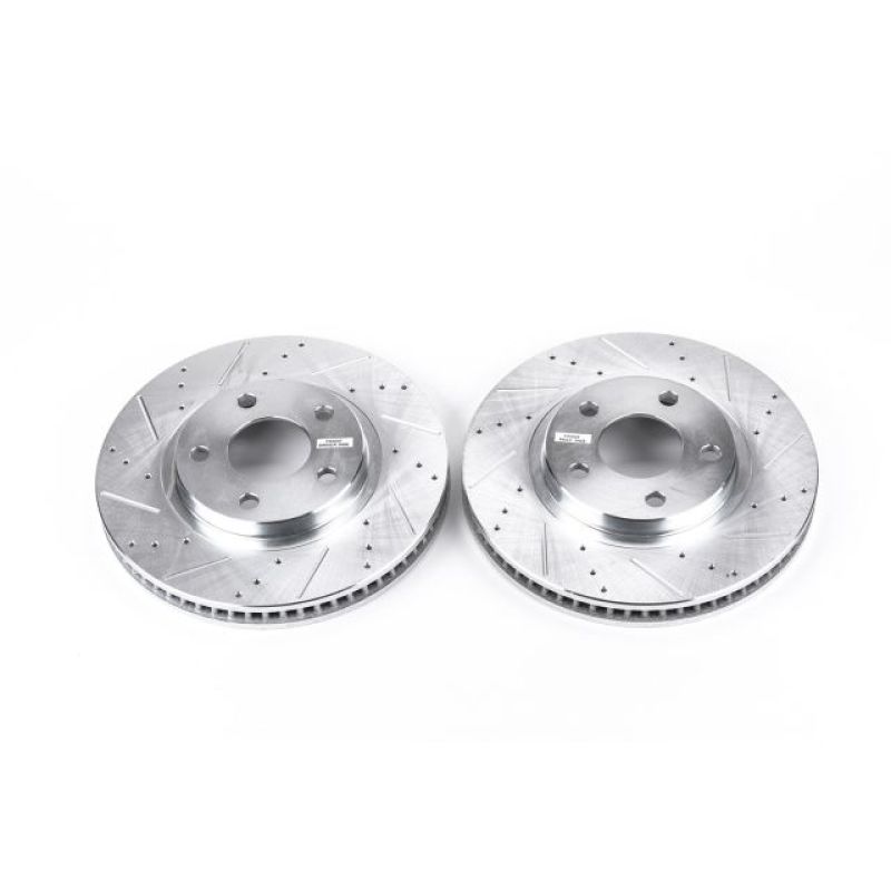 Pontiac Bonneville Brake Rotors (2) - Front - PowerStop - Evolution Drilled & Slotted + Zinc Plated - Silver - `00-`05 Pontiac Bonneville Brake Rotors (2) - Front - PowerStop - Evolution Drilled & Slotted + Zinc Plated - Silver - `00-`05