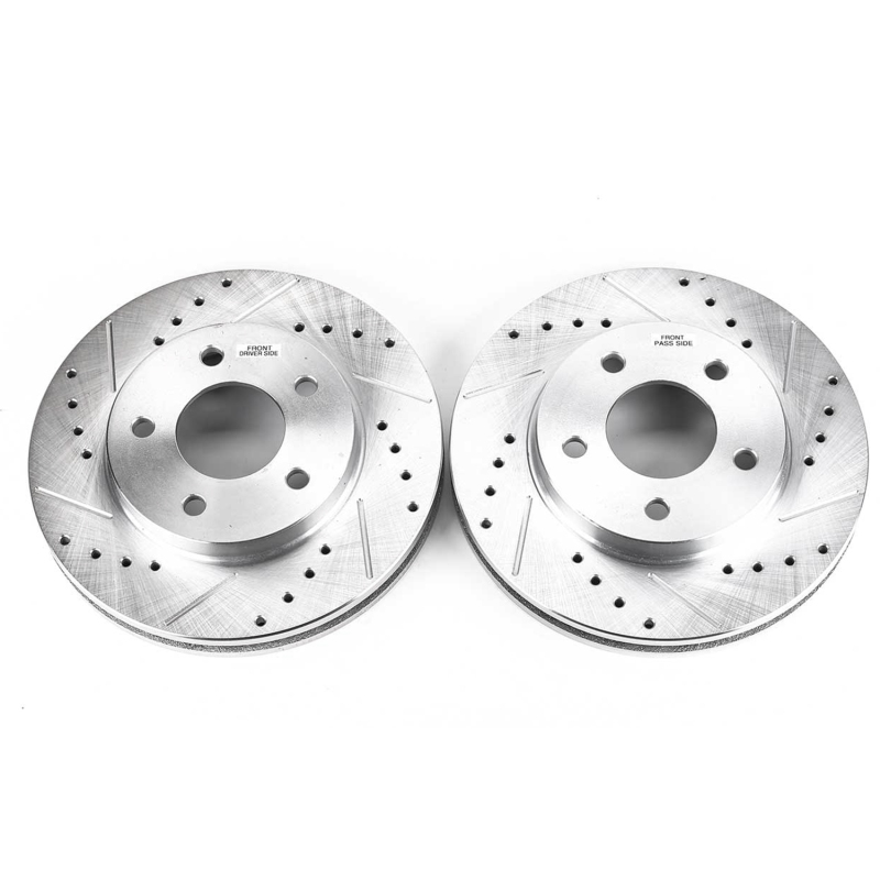 Buick Rendezvous Brake Rotors (2) - Front - PowerStop - Evolution Drilled & Slotted - Silver - `02-`07