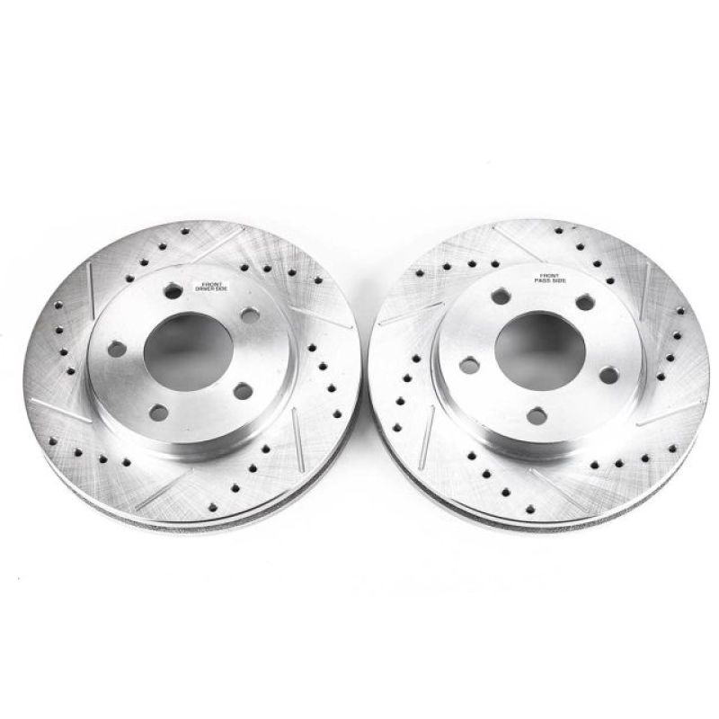 Buick Rendezvous Brake Rotors (2) - Front - PowerStop - Evolution Drilled & Slotted - Silver - `02-`07