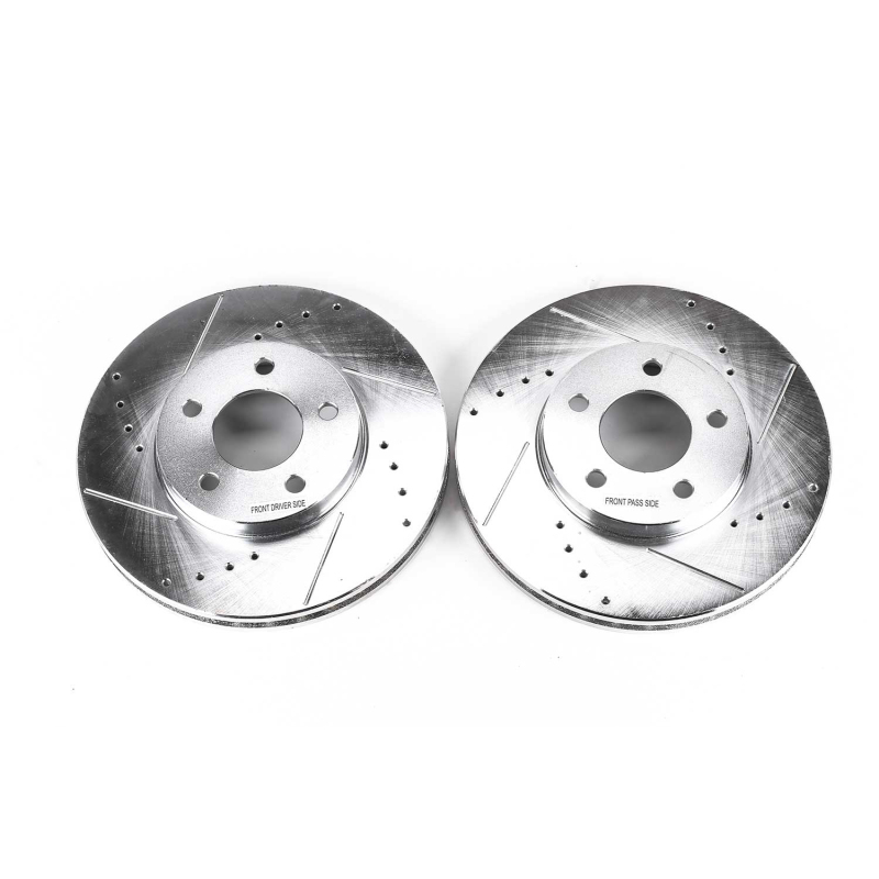 Buick Rendezvous Brake Rotors (2) - Front - PowerStop - Evolution Drilled & Slotted - Silver - `02-`06