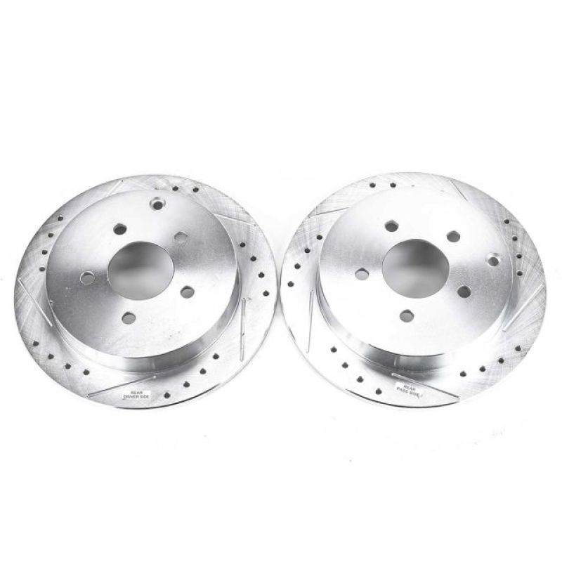 Buick Rendezvous Brake Rotors (2) - Rear - PowerStop - Evolution Drilled & Slotted - Silver - `02-`07