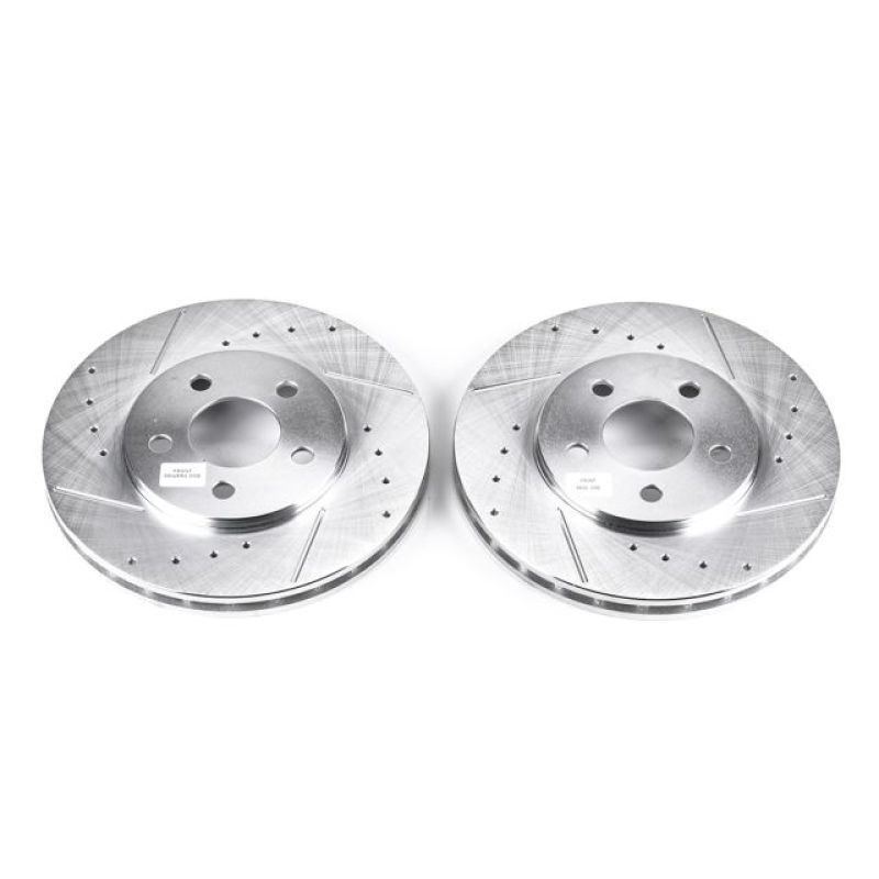 Chrysler Cirrus Brake Rotors (2) - Front - PowerStop - Evolution Drilled & Slotted - Silver - `95-`00
