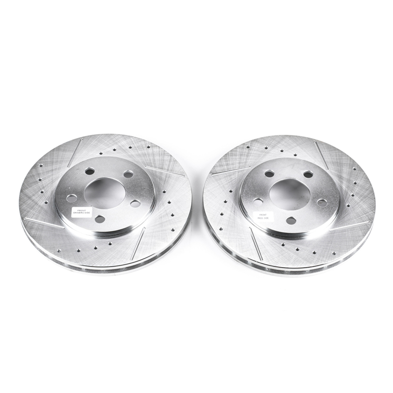 Chrysler Cirrus Brake Rotors (2) - Front - PowerStop - Evolution Drilled & Slotted - Silver - `95-`00