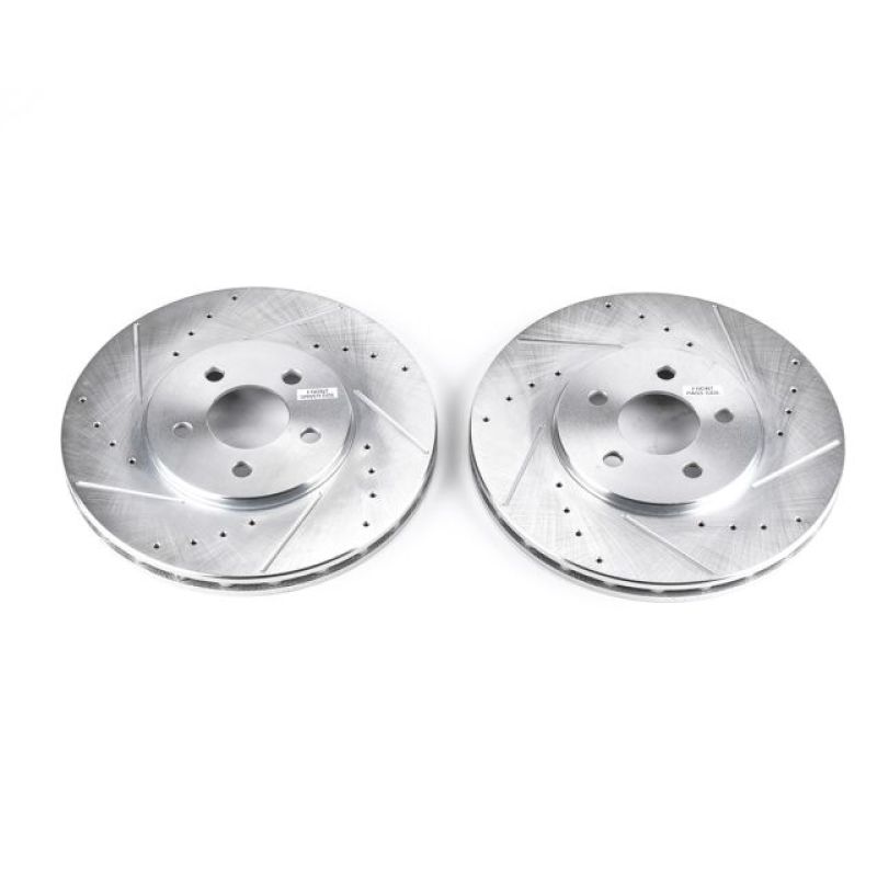 Chrysler Cirrus Brake Rotors (2) - Front - PowerStop - Evolution Drilled & Slotted Zinc Plated - Silver - `95-`00