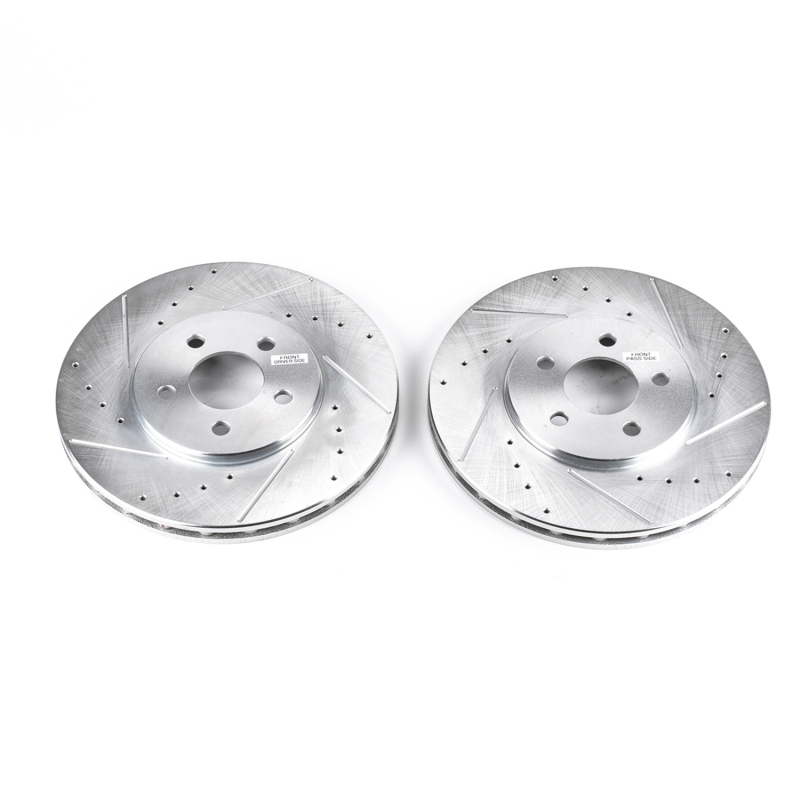 Chrysler Cirrus Brake Rotors (2) - Front - PowerStop - Evolution Drilled & Slotted Zinc Plated - Silver - `95-`00