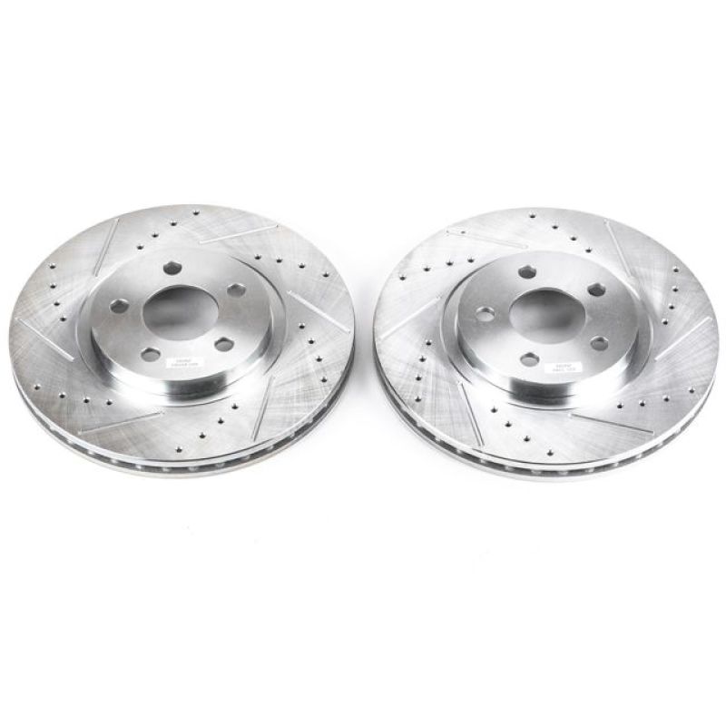 Chrysler PT Cruiser Brake Rotors (2) - Front - PowerStop - Evolution Drilled & Slotted - Silver - `01-`10