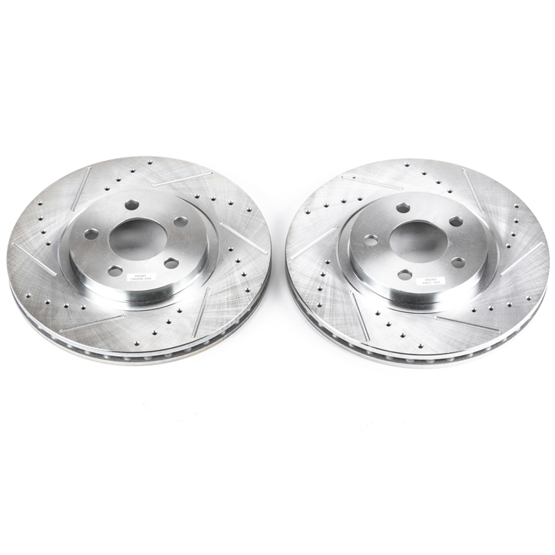 Chrysler PT Cruiser Brake Rotors (2) - Front - PowerStop - Evolution Drilled & Slotted - Silver - `01-`10