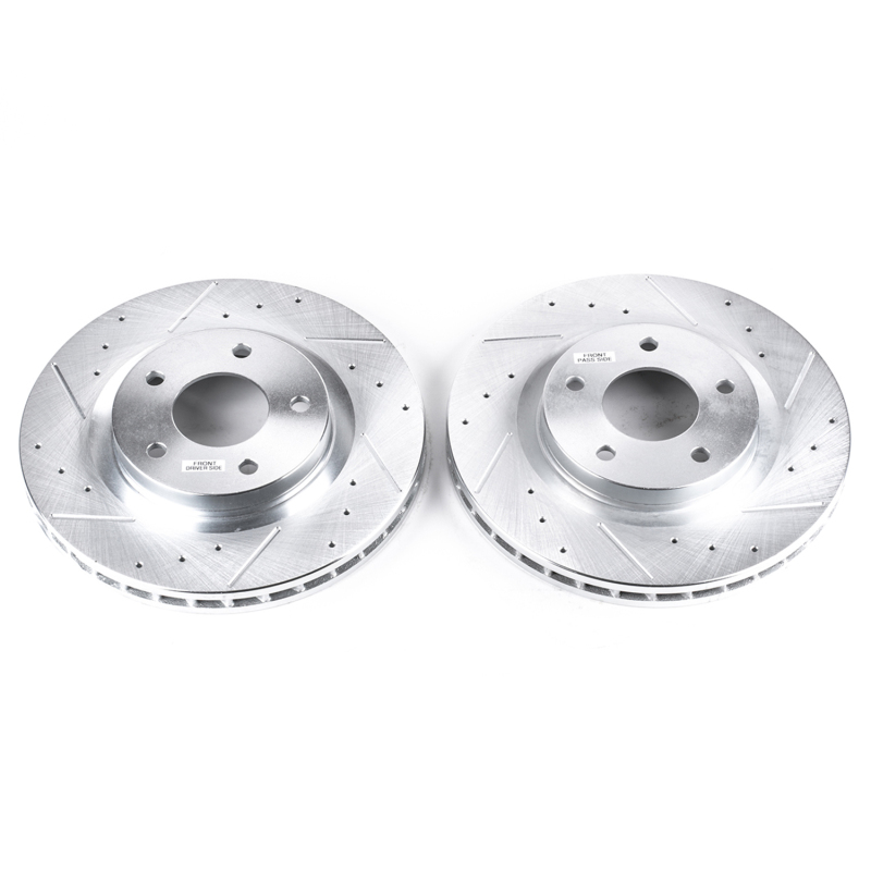 Mitsubishi Outlander Brake Rotor (2) - Front - PowerStop - Evolution Drilled & Slotted - Silver - `07-`19