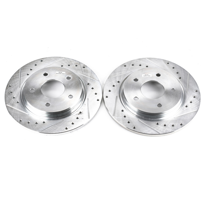 Chrysler Town & Country Brake Rotors (2) - Rear - PowerStop - Evolution Drilled & Slotted - Silver - `08-`16