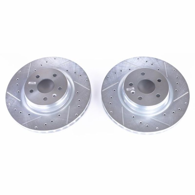 Tesla Model S Brake Rotors (2) - Front - PowerStop - Evolution Drilled & Slotted Zinc Plated Rotors - Silver - `12-`18