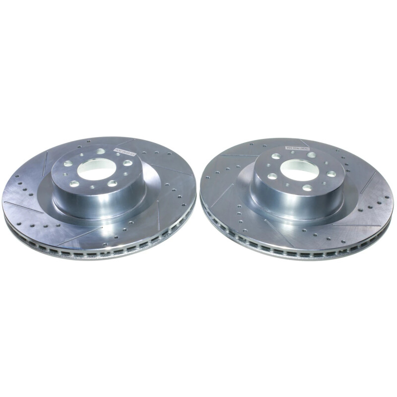 Tesla Y Brake Rotors (2) - Front - PowerStop - Evolution Drilled & Slotted - Silver - `20-`24
