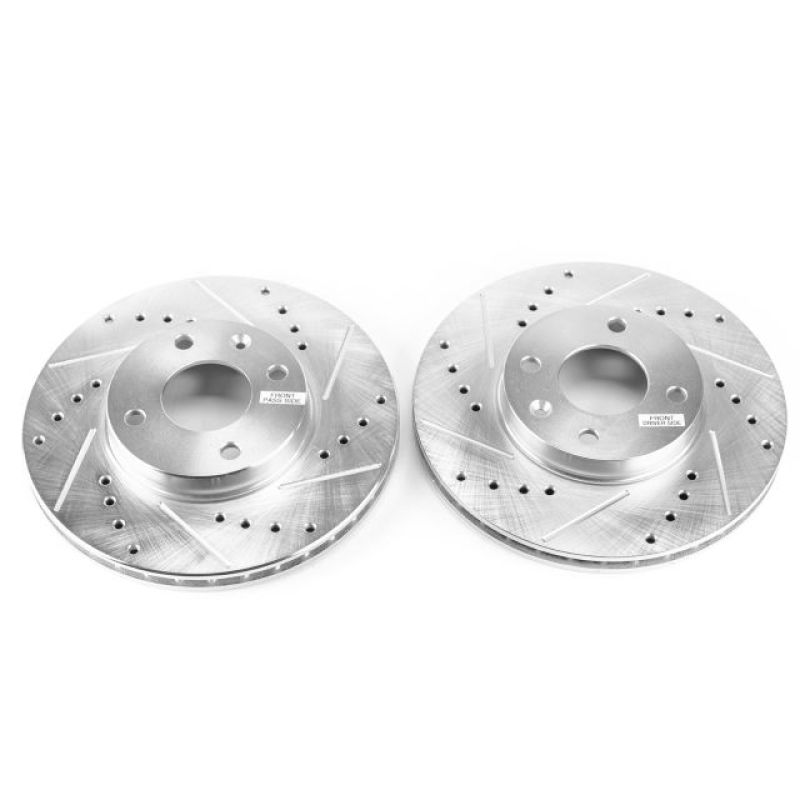 Chevrolet Spark Brake Rotors (2) - Front - PowerStop - Evolution Drilled & Slotted - Silver - `16-`19 Chevrolet Spark Brake Rotors (2) - Front - PowerStop - Evolution Drilled & Slotted - Silver - `16-`19
