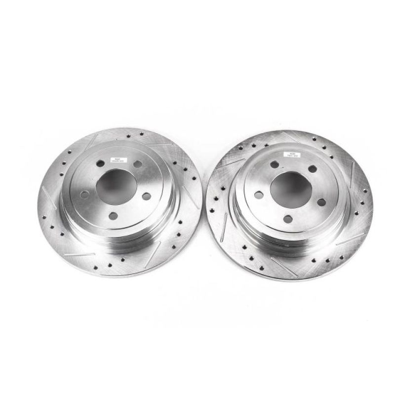 Ford Explorer Sport Brake Rotors (2) - Rear - PowerStop - Evolution Drilled & Slotted - Silver - 2003