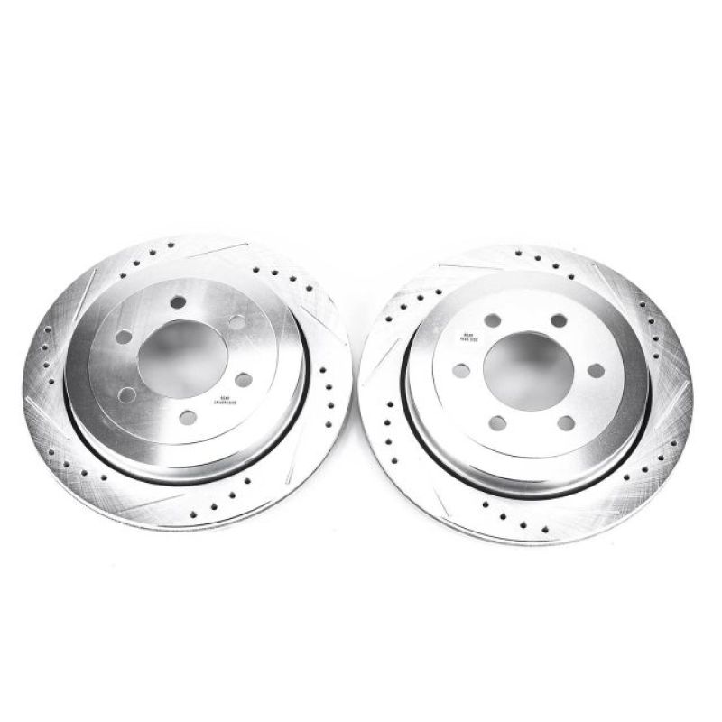 Ford Expedition Brake Rotors (2) - Rear - PowerStop - Evolution Drilled & Slotted - Silver - `07-`17