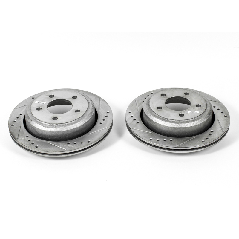 Ford Ranger Brake Rotors (2) - Rear - PowerStop - Evolution Drilled & Slotted - Silver - `10-`11
