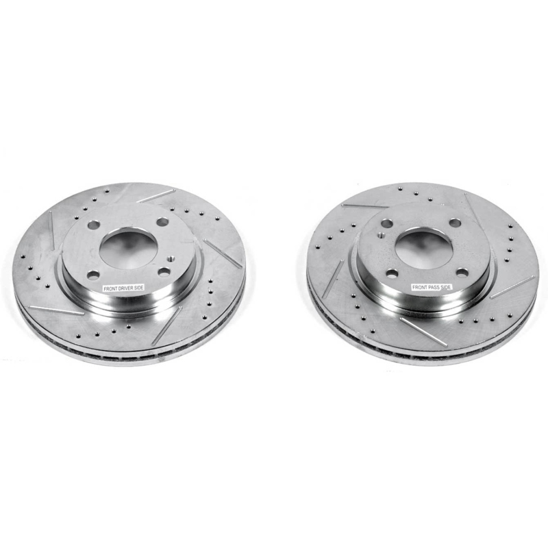 Ford Fiesta Brake Rotors (2) - Front - PowerStop - Evolution Drilled & Slotted - Silver - `11-`19