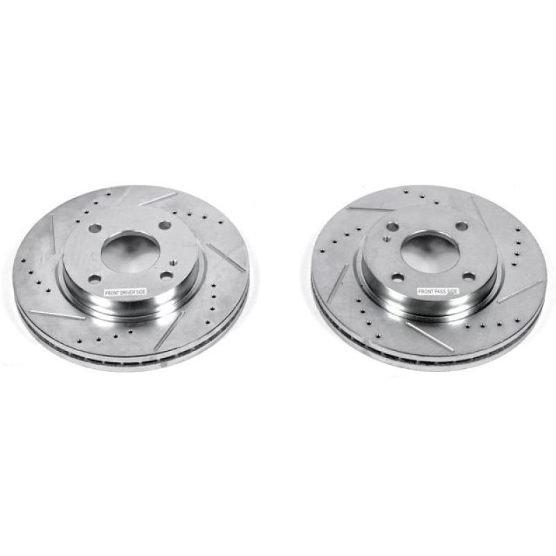 Ford Fiesta Brake Rotors (2) - Front - PowerStop - Evolution Drilled & Slotted - Silver - `11-`19