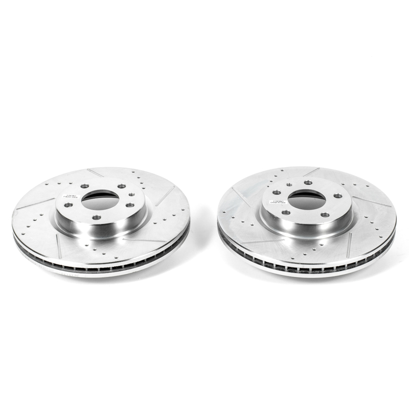 Ford Fusion Brake Rotors (2) - Front - PowerStop - Evolution Drilled & Slotted - Silver - `13-`19