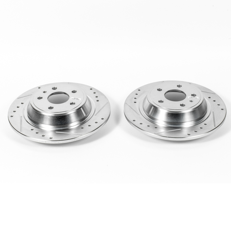 Ford Fusion Brake Rotors (2) - Rear - PowerStop - Drilled & Slotted Evolution - Silver - `13-`19