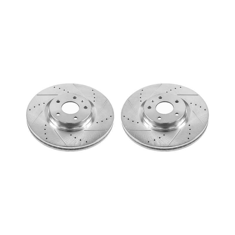 Ford Fusion Brake Rotors (2) - Front - PowerStop - Evolution Drilled & Slotted Rotors - Silver - `13-`19