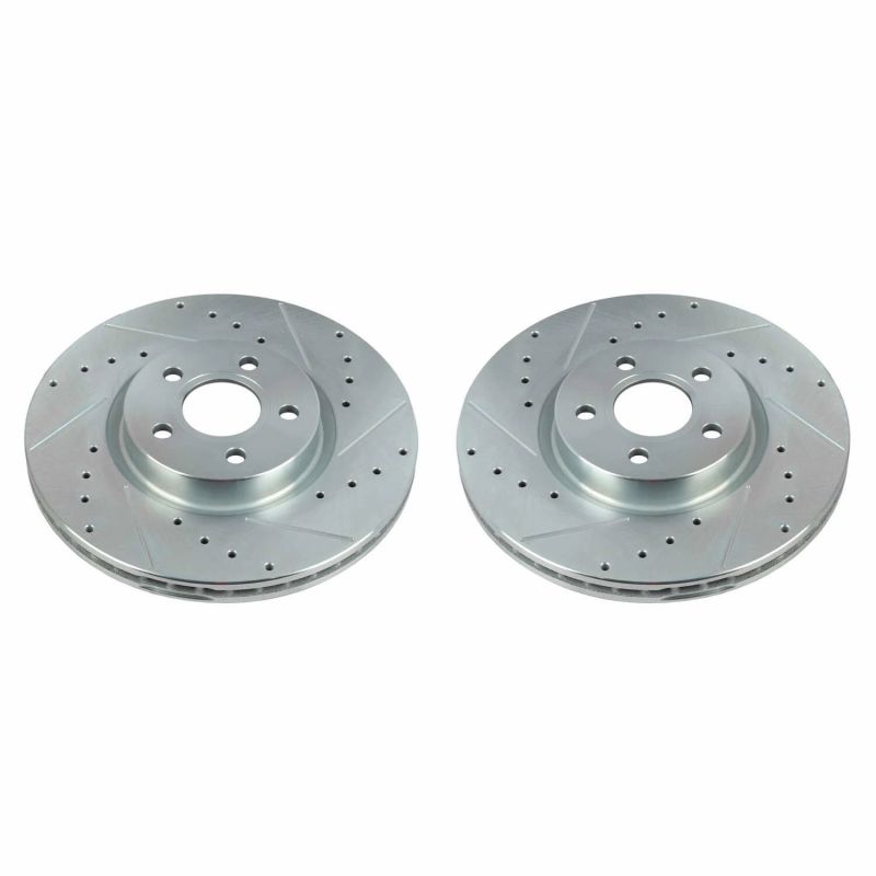 Ford Transit Connect Brake Rotors (2) - Front - PowerStop - Evolution Drilled & Slotted - Silver - `18-`20