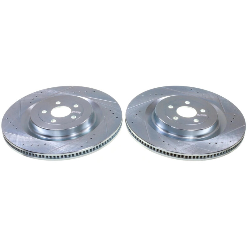 Ford Mustang Mach-E Brake Rotors (2) - Front - PowerStop - Evolution Drilled & Slotted - Silver - `22-`23