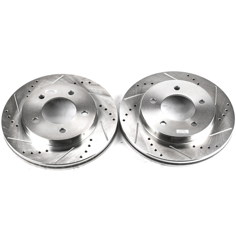Ford F-150 Brake Rotors (2) - Front - PowerStop - Evolution Drilled & Slotted - Silver - `97-`03