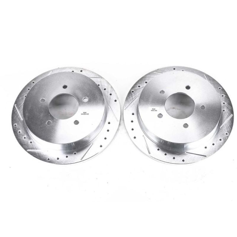 Ford Expedition Brake Rotors (2) - Rear - PowerStop - Evolution Drilled & Slotted - Silver Zinc - `97-`00