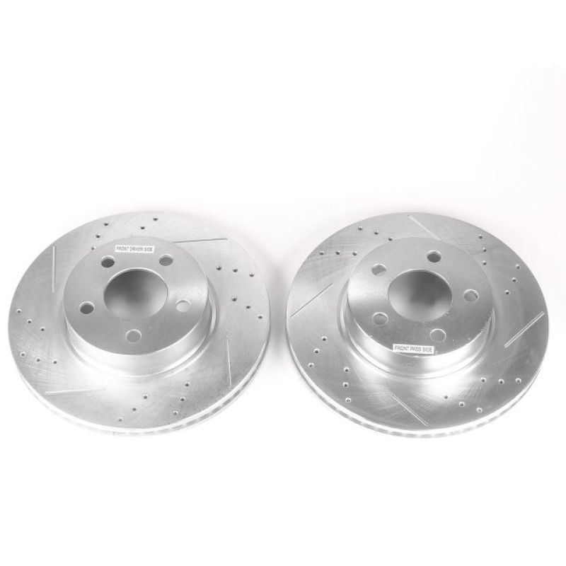 Ford Explorer Sport Brake Rotors (2) - Front - PowerStop - Evolution Drilled and Slotted - Silver - `01-`03