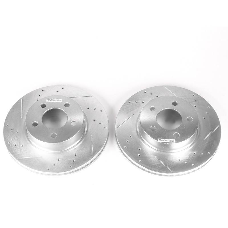Ford Explorer Sport Brake Rotors (2) - Front - PowerStop - Evolution Drilled and Slotted - Silver - `01-`03
