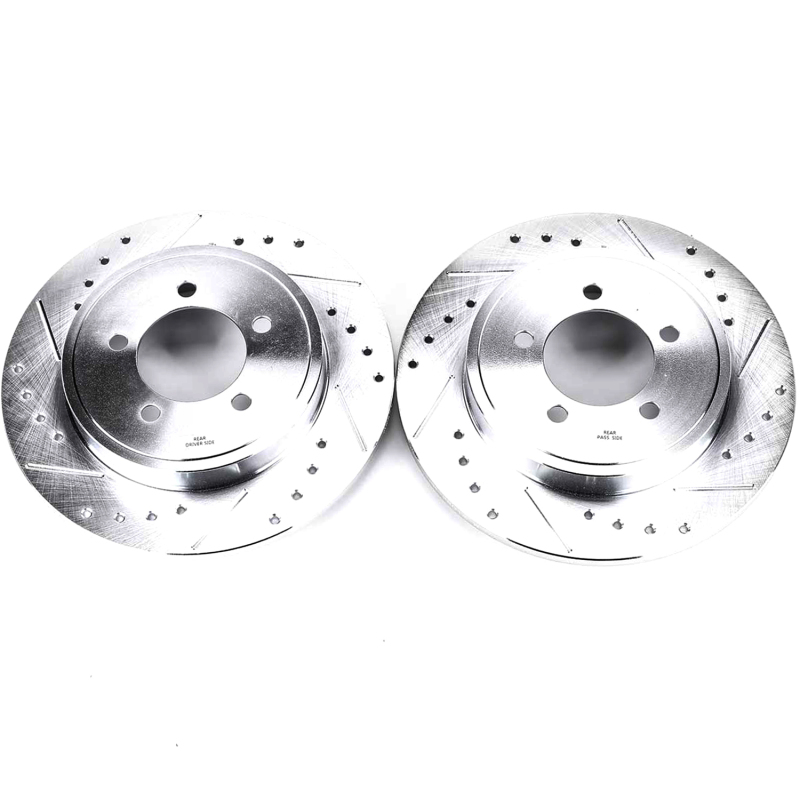 Ford Explorer Brake Rotors (2) - Rear - PowerStop - Evolution Drilled & Slotted - Silver zinc - `02-`10