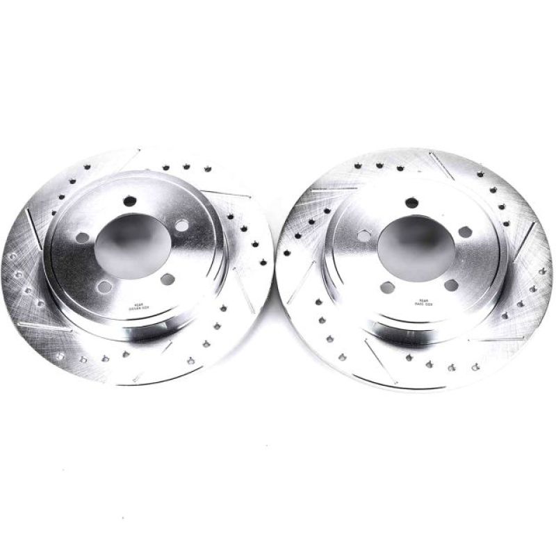 Ford Explorer Brake Rotors (2) - Rear - PowerStop - Evolution Drilled & Slotted - Silver zinc - `02-`10