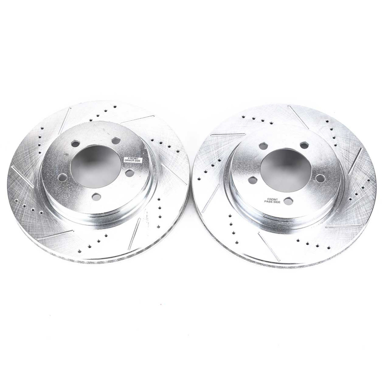 Ford Explorer Brake Rotors (2) - Front - PowerStop - Evolution Drilled & Slotted - Silver - `02-`05