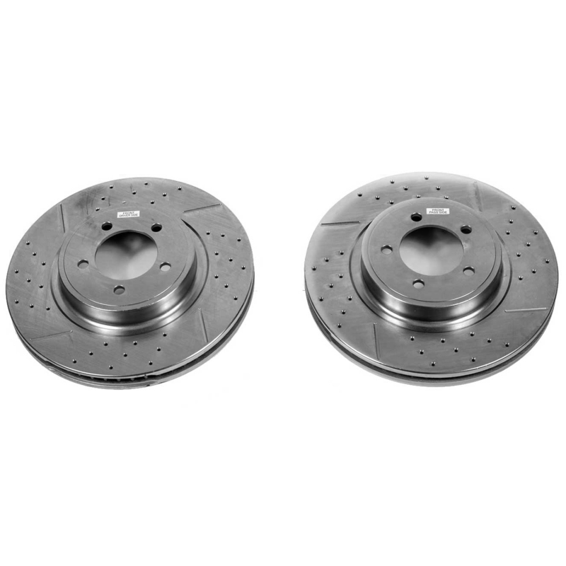 Lincoln Aviator Brake Rotors (2) - Front - PowerStop - Evolution Drilled & Slotted - Silver - `03-`05