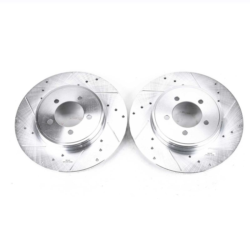 Lincoln Aviator Brake Rotors (2) - Rear - PowerStop - Evolution Drilled & Slotted XPR - Silver - `03-`05