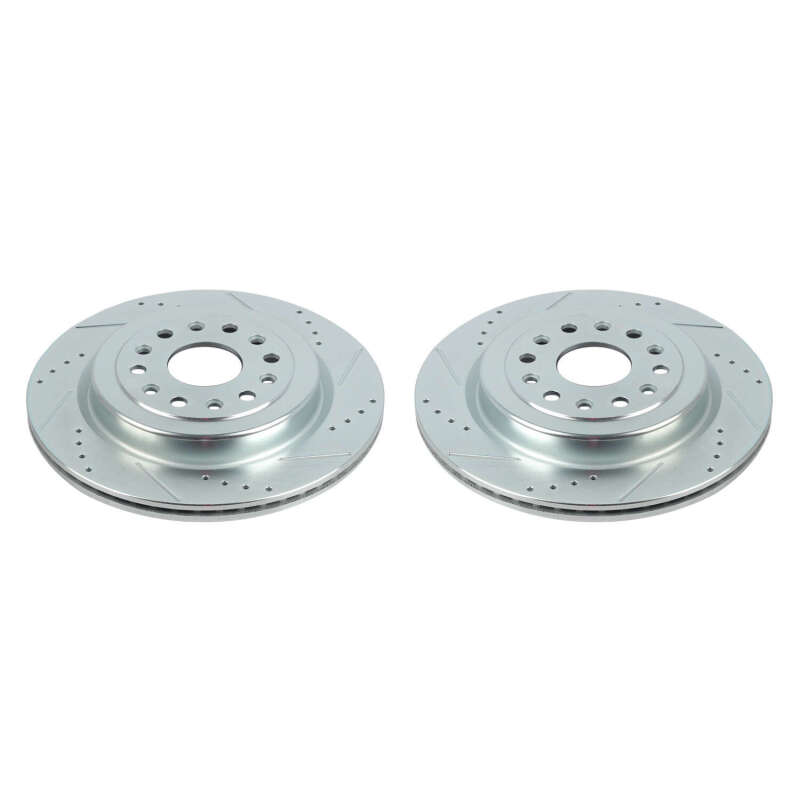 Ram 1500 Brake Rotors (2) - Rear - PowerStop - Evolution Drilled & Slotted Zinc Plated Rotors - Silver - `19-`20 Ram 1500 Brake Rotors (2) - Rear - PowerStop - Evolution Drilled & Slotted Zinc Plated Rotors - Silver - `19-`20