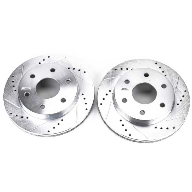 Cadillac Escalade Brake Rotors (2) - Front - PowerStop - Evolution Drilled & Slotted - Silver - `02-`06 Cadillac Escalade Brake Rotors (2) - Front - PowerStop - Evolution Drilled & Slotted - Silver - `02-`06