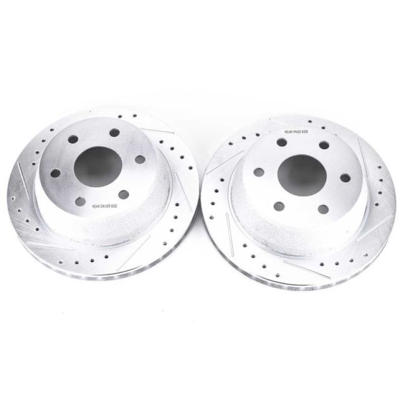 Cadillac Escalade Brake Rotors (2) - Rear - PowerStop - Evolution Drilled & Slotted - Silver - `02-`06 Cadillac Escalade Brake Rotors (2) - Rear - PowerStop - Evolution Drilled & Slotted - Silver - `02-`06