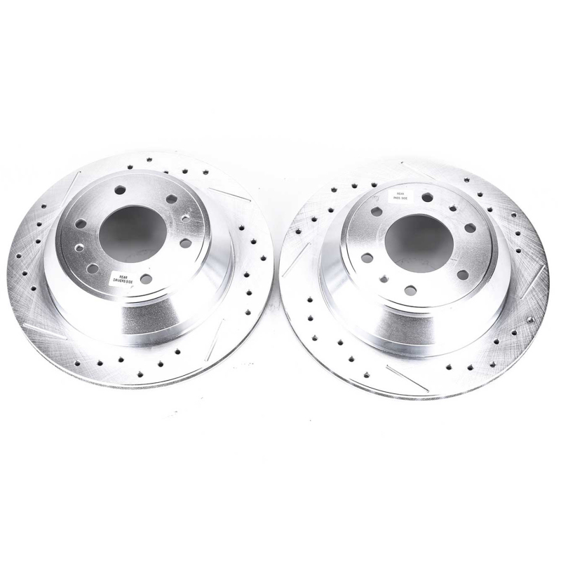 Buick Rainier Brake Rotors (2) - Rear - PowerStop - Evolution Drilled & Slotted - Silver - `04-`07