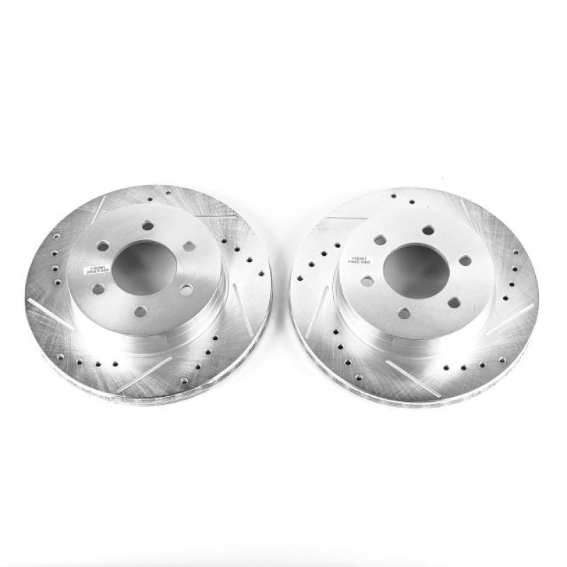 Dodge Dakota Brake Rotors (2) - Front - PowerStop - Evolution Drilled & Slotted - Silver - `97-`02