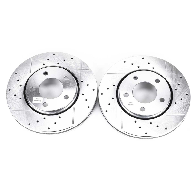 Chrysler Town & Country Brake Rotors (2) - Front - PowerStop - Evolution Drilled & Slotted - Silver - `02-`07