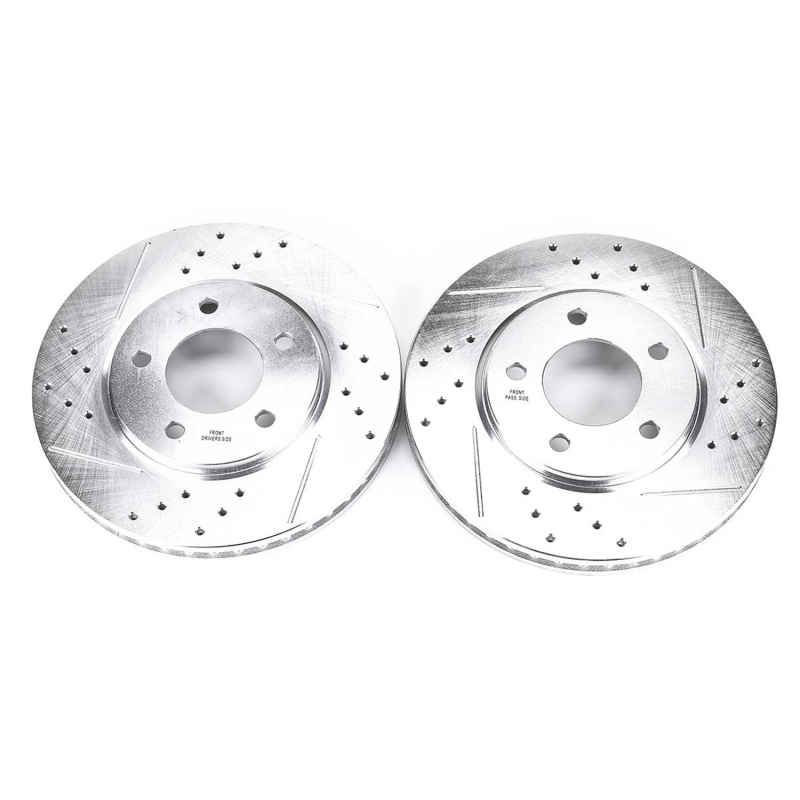Chrysler Town & Country Brake Rotors (2) - Front - PowerStop - Evolution Drilled & Slotted - Silver - `01-`07