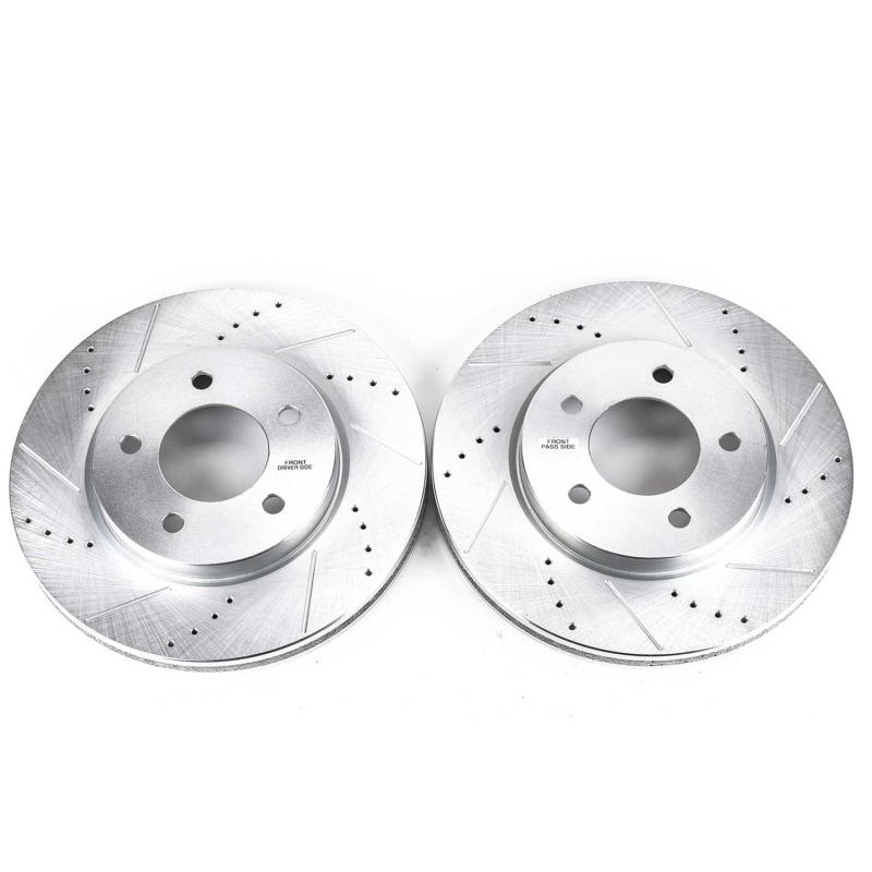 Chrysler Pacifica Brake Rotors (2) - Front - PowerStop - Evolution Drilled & Slotted - Silver Zinc - `04-`08