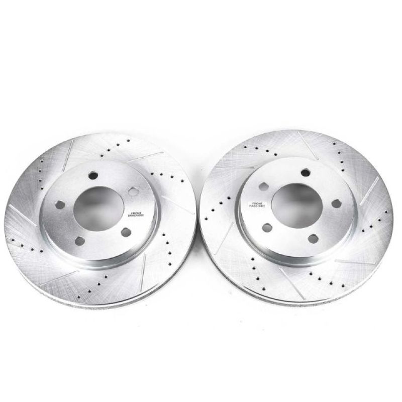 Chrysler Pacifica Brake Rotors (2) - Front - PowerStop - Evolution Drilled & Slotted - Silver Zinc - `04-`08