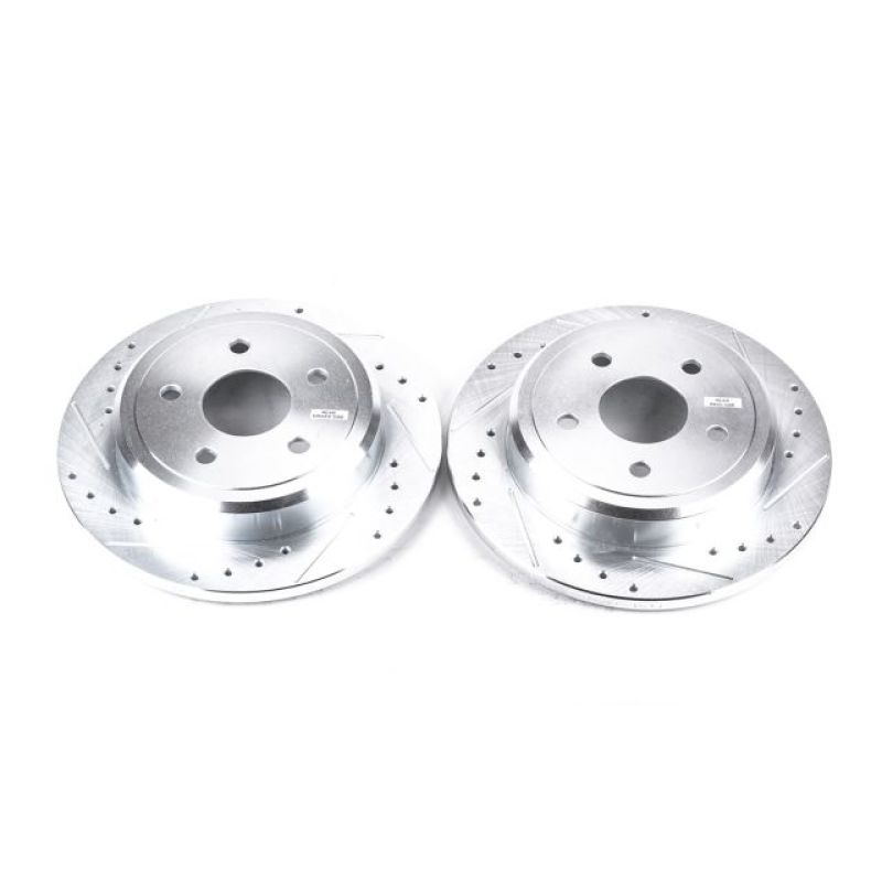 Jeep Commander Brake Rotors (2) - Rear - PowerStop - Evolution Drilled & Slotted Rotors - Silver - `06-`10