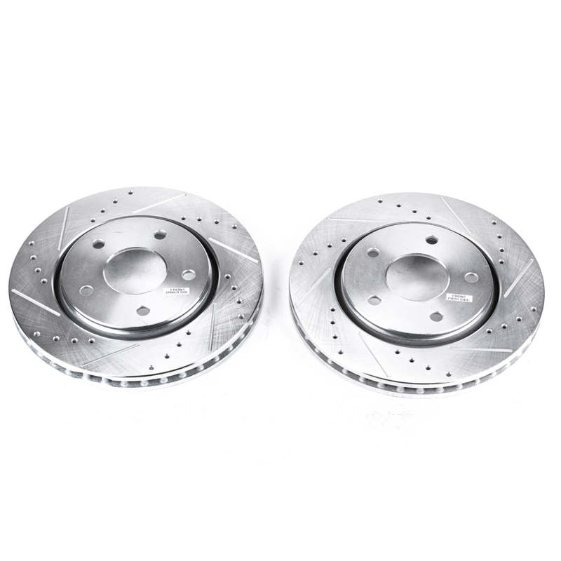 Chrysler Town & Country Brake Rotors (2) - Front - PowerStop - Evolution Drilled & Slotted - Silver - `08-`16