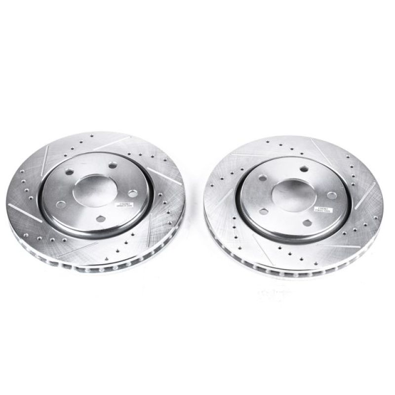 Chrysler Town & Country Brake Rotors (2) - Front - PowerStop - Evolution Drilled & Slotted - Silver - `08-`16