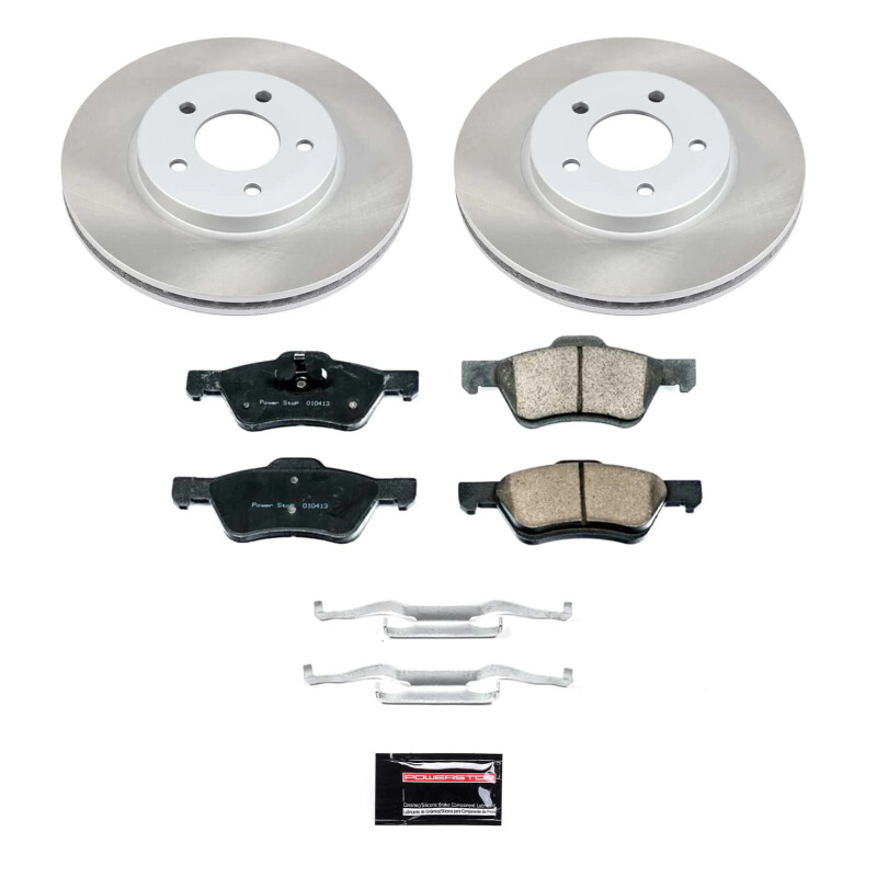 Cadillac CTS Brake Kit - Front + Rear - PowerStop - Geomet Coated Rotors + Low-Dust Ceramic Pads - `03-`05