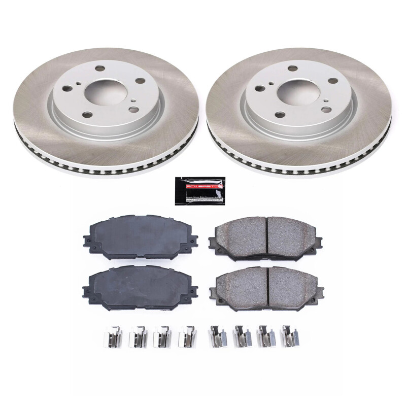 Toyota Corolla Brake Kit - Front + Rear - PowerStop - Genuine Geomet Coated Rotors + Low-Dust Ceramic Pads - `05-`06